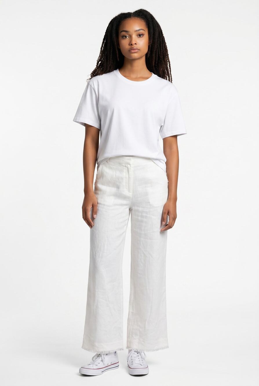Kivari Trouser Pants Womens US 2 Off White Wide Leg Raw Fringe Hem Boho Relaxed